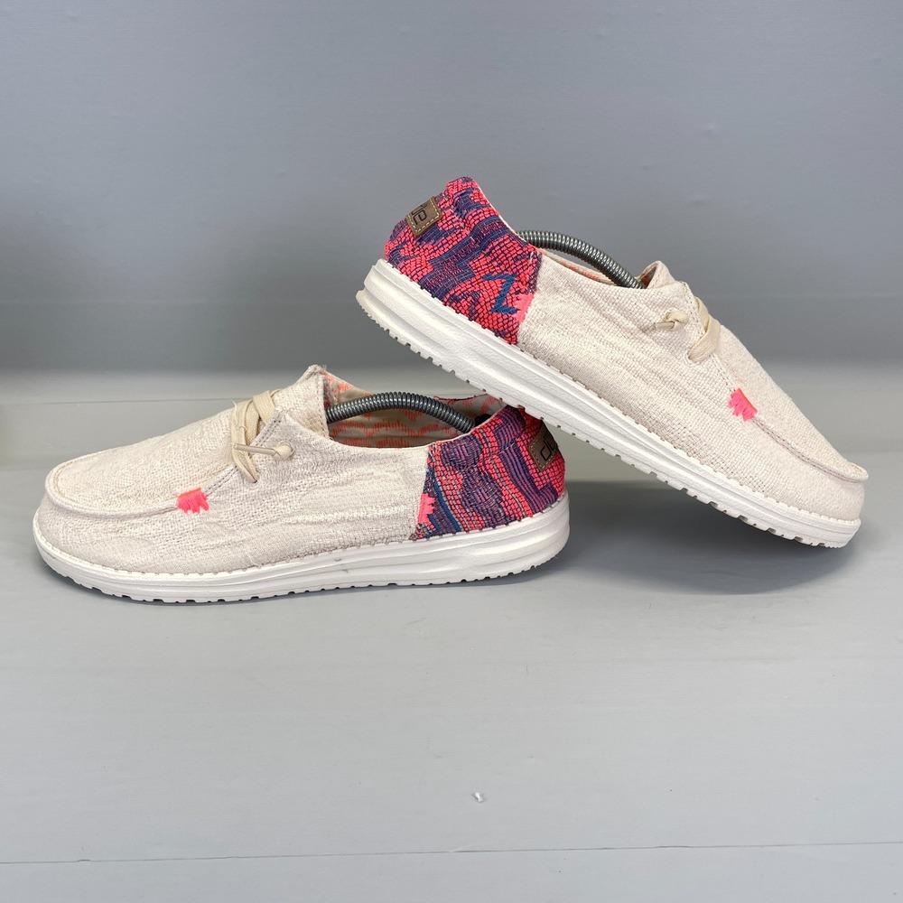 Hey Dude Wendy Funk Boho Pink Beige Casual Shoes Womens Size 10 Slip On Flats - Picture 6 of 10